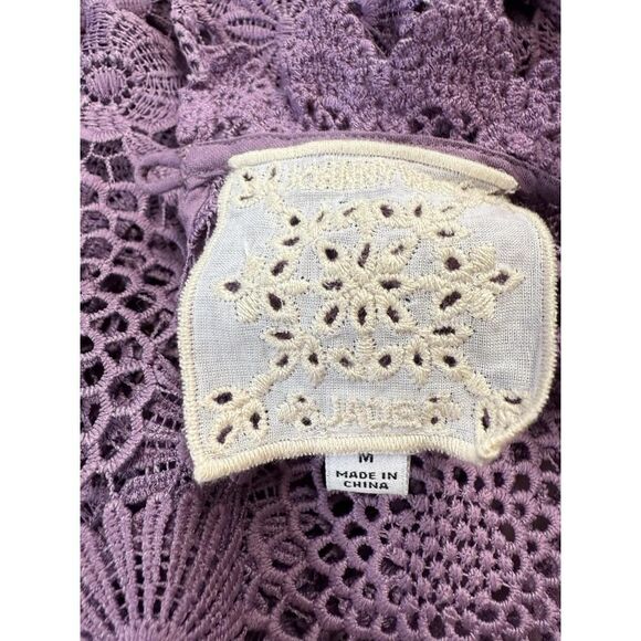 Johnny Was Lorrie Purple Crochet Lace Mini Dress Puff Sleeves Size Medium - Picture 11 of 14